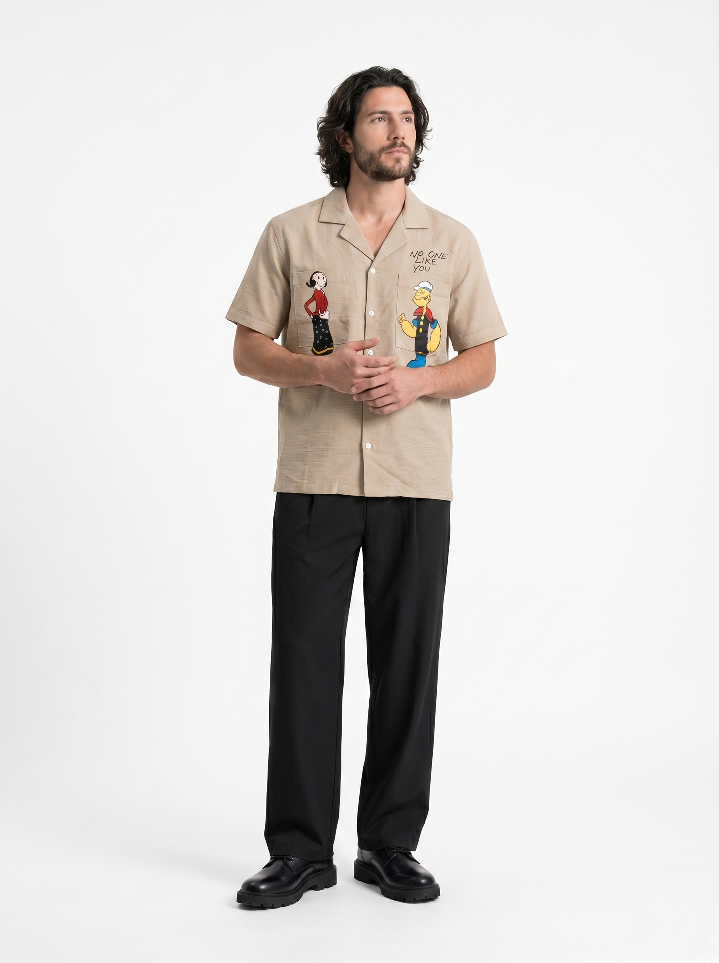 Linen Regular Fit Printed Short Sleeves Beige Shirt/1001-202-13