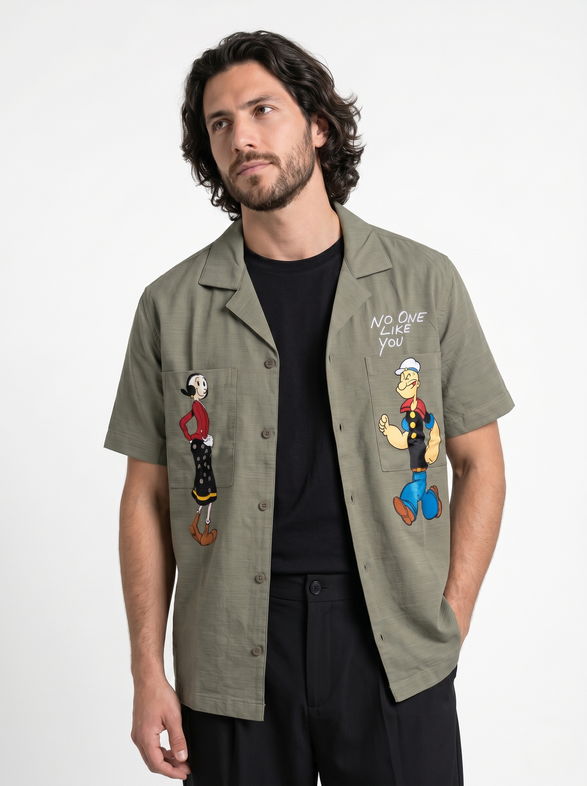 Linen Regular Fit Printed Short Sleeves Olive Shirt/1001-202-14