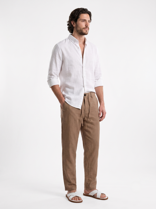 Relaxed Fit Linen Pants Brown/1007-203-26