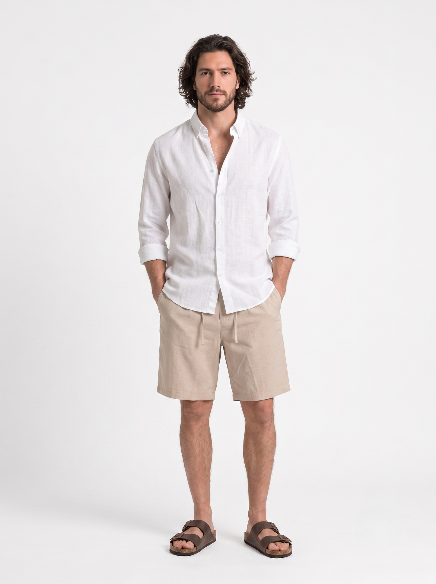Linen Relaxed Fit Bermuda Shorts Beige/1011-204-13