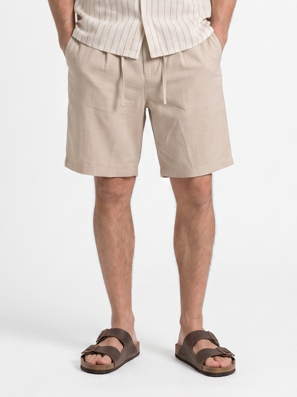 Linen Relaxed Fit Bermuda Shorts Beige/1011-204-13