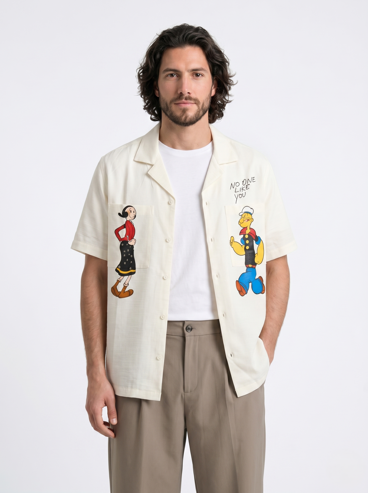 Linen Regular Fit Printed Short sleeves White Shirt/1001-202-12
