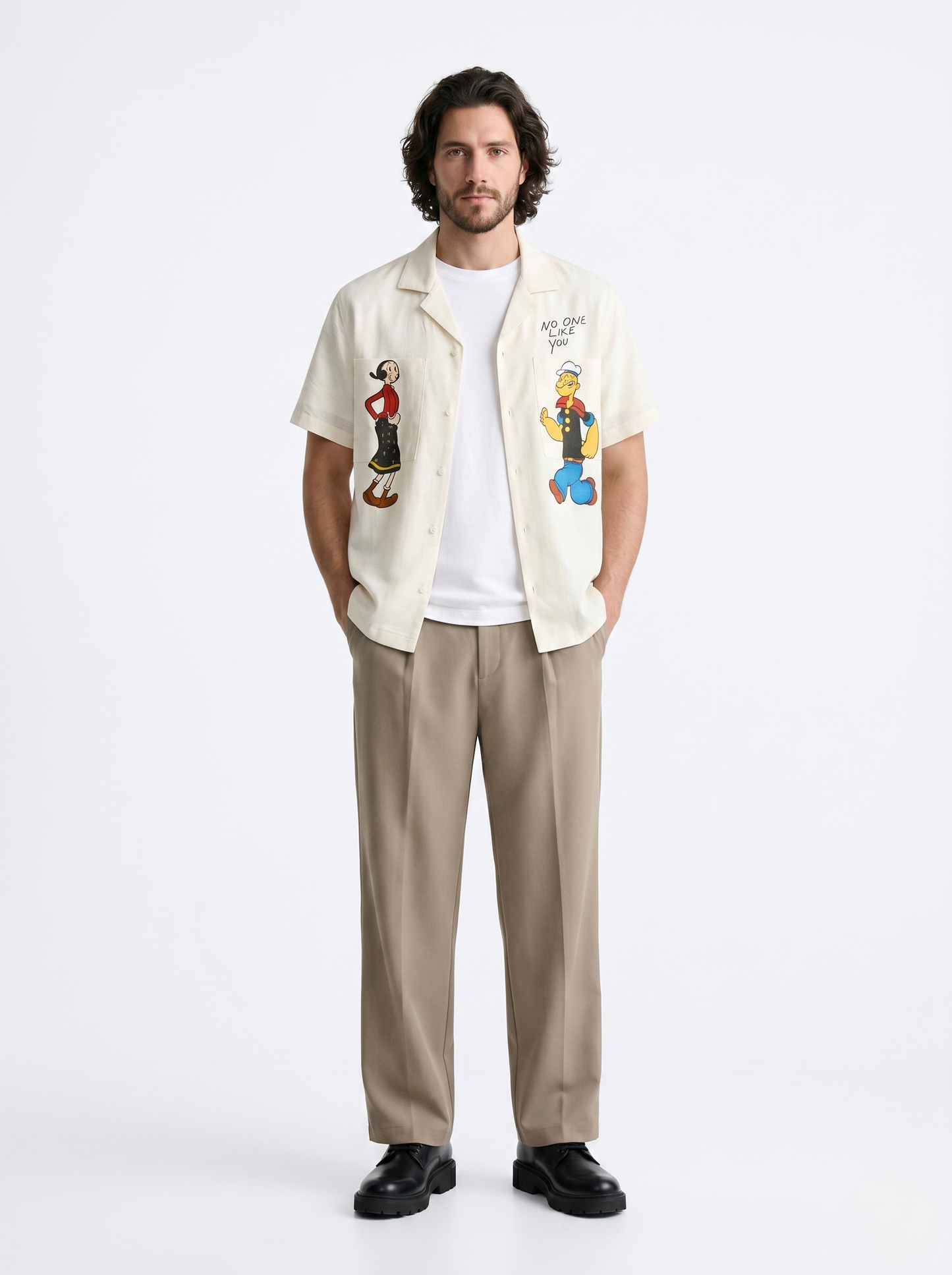 Linen Regular Fit Printed Short sleeves White Shirt/1001-202-12