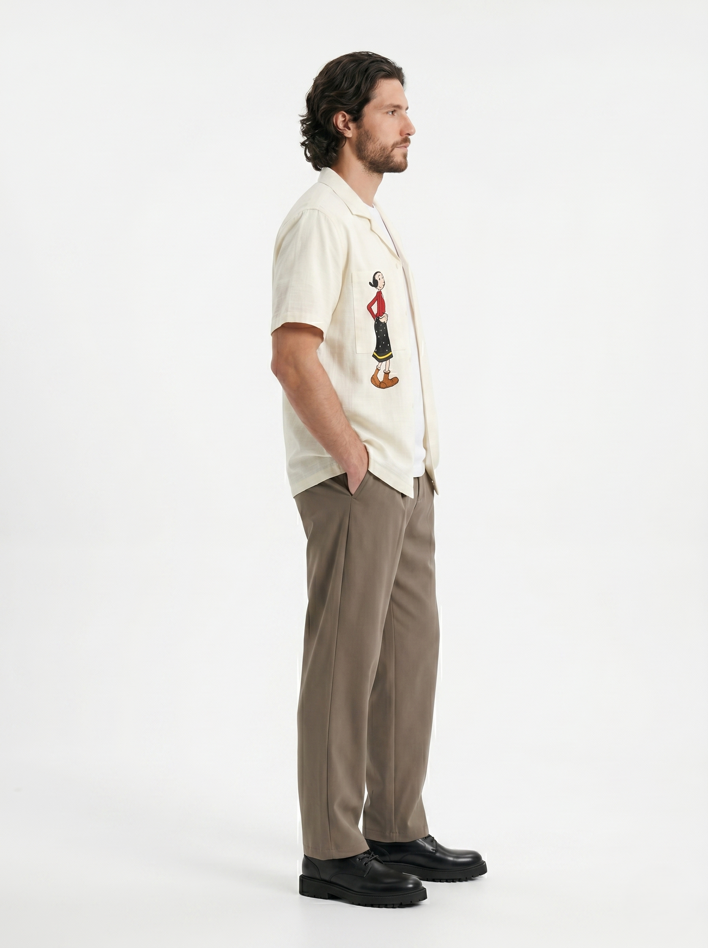 Linen Regular Fit Printed Short sleeves White Shirt/1001-202-12