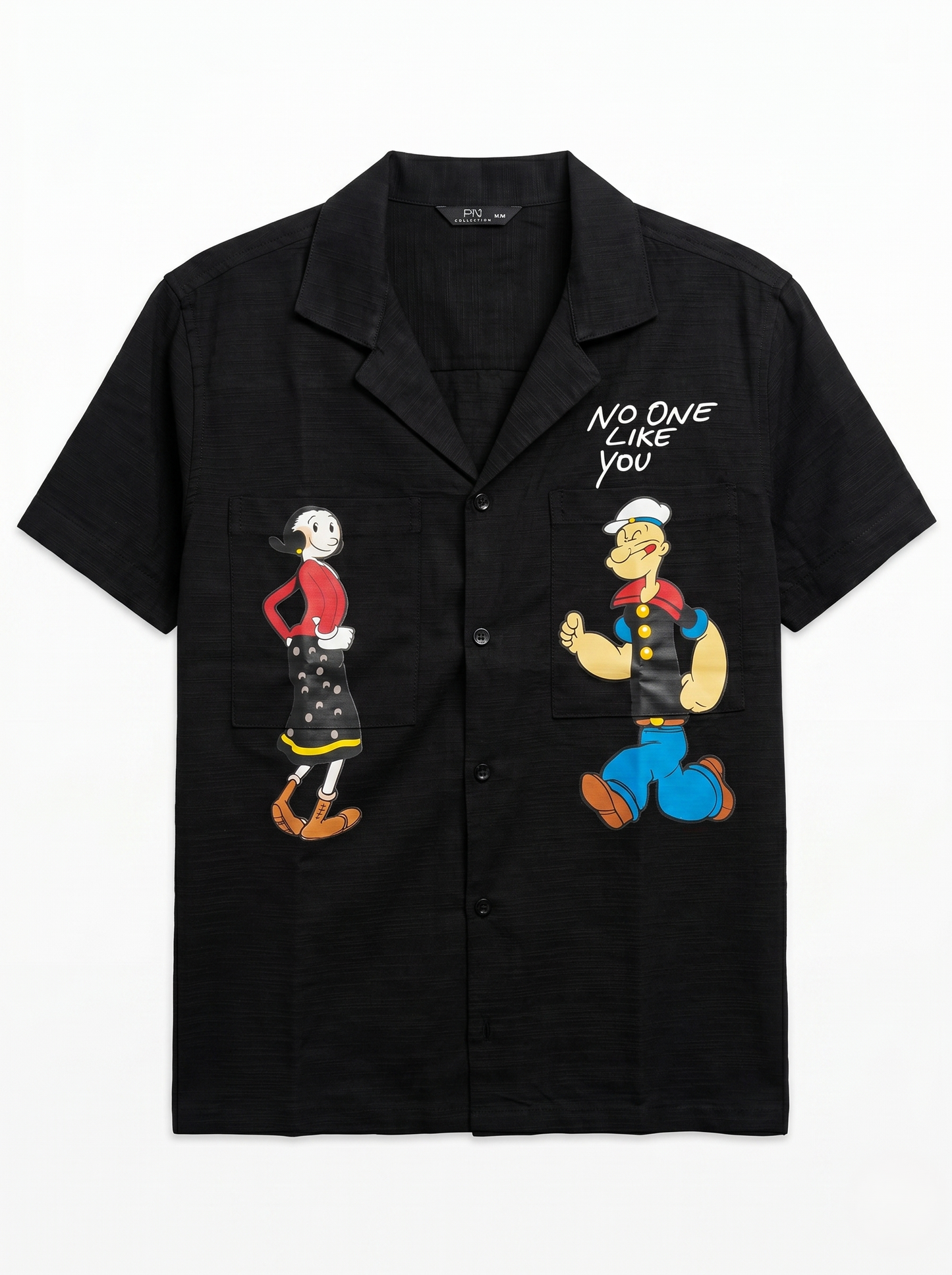 Linen Regular Fit Printed Short Sleeves Black Shirt /1001-202-10