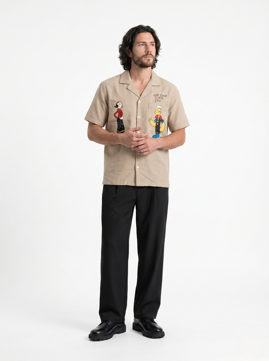 Linen Regular Fit Printed Short Sleeves Beige Shirt/1001-202-13