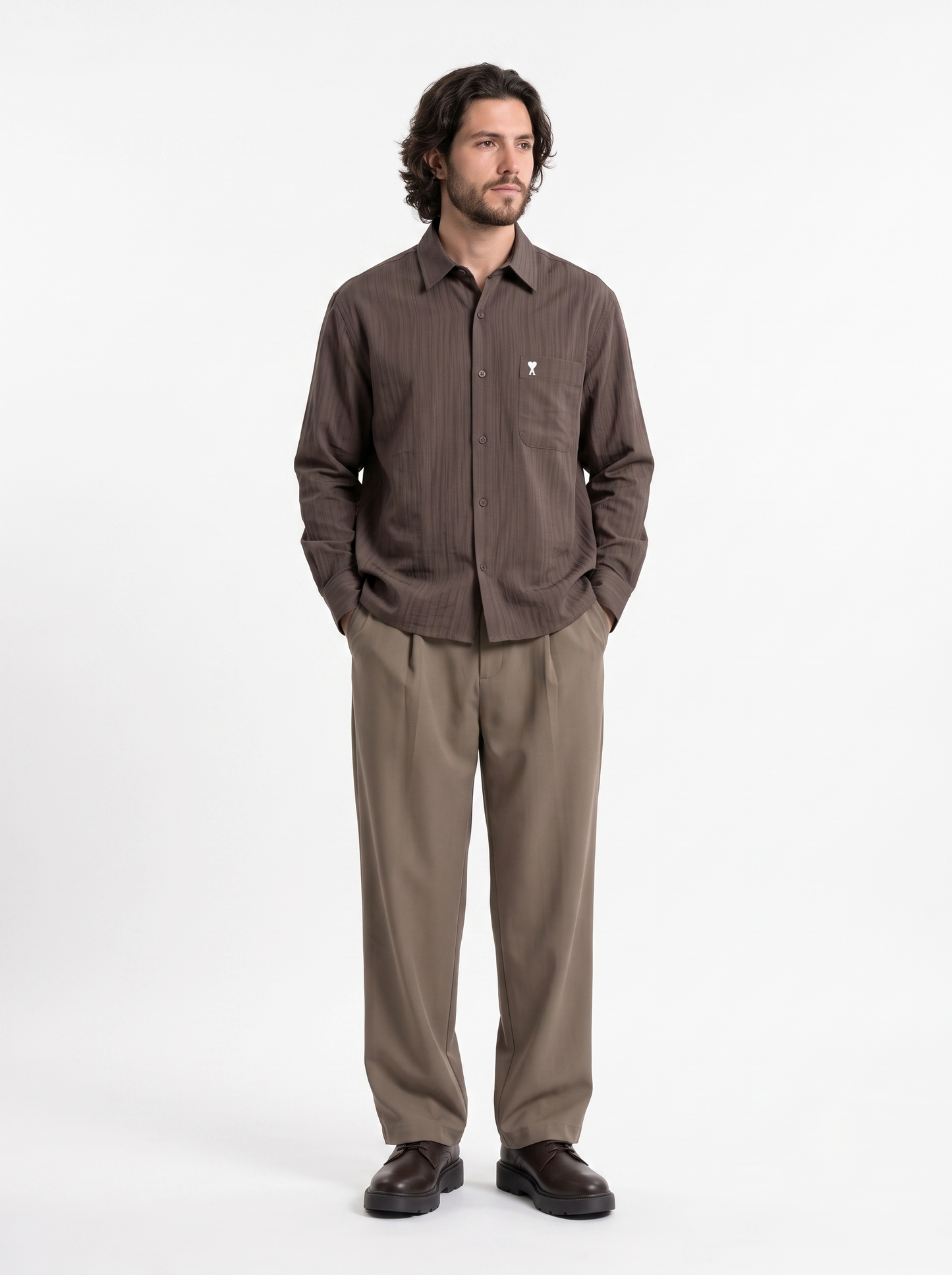 Long Sleeve Box Fit Shirt Brown/1002-202-25