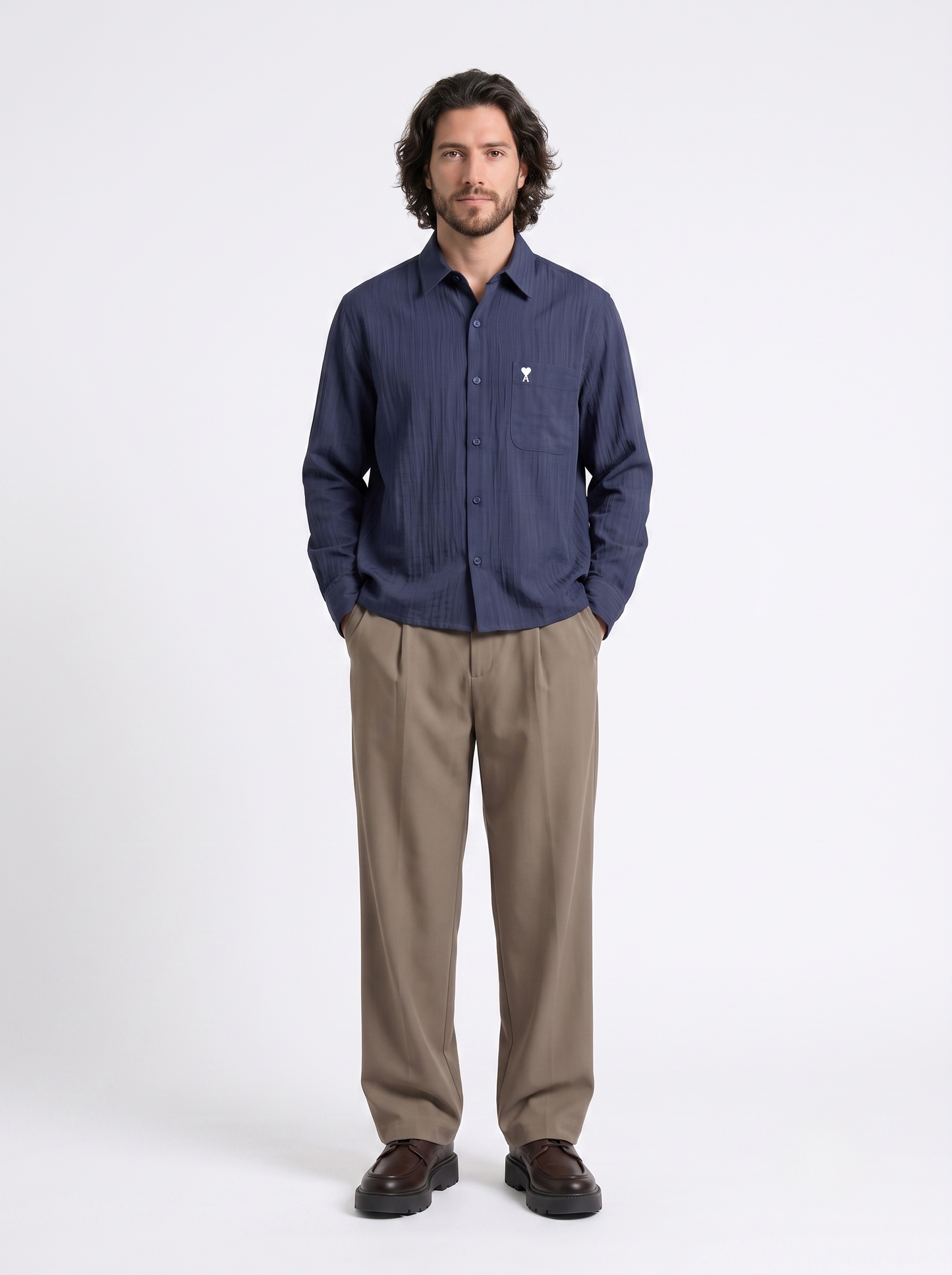 Long Sleeve Box Fit Shirt Navy/1002-202-21