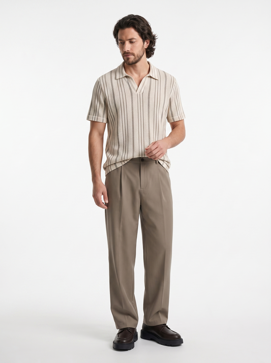 Relaxed-Fit Knit Polo With a Striped Design Beige/1003-205-13