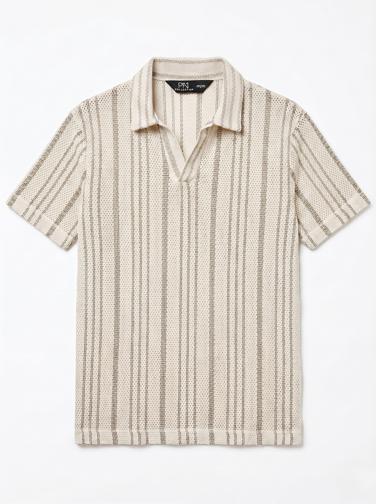 Relaxed-Fit Knit Polo With a Striped Design Beige/1003-205-13