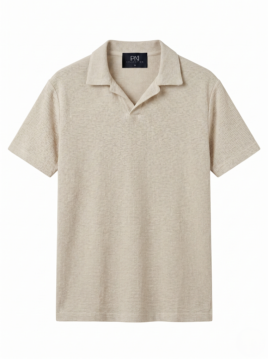 Textured Open-Collar Polo shirt/1016-205