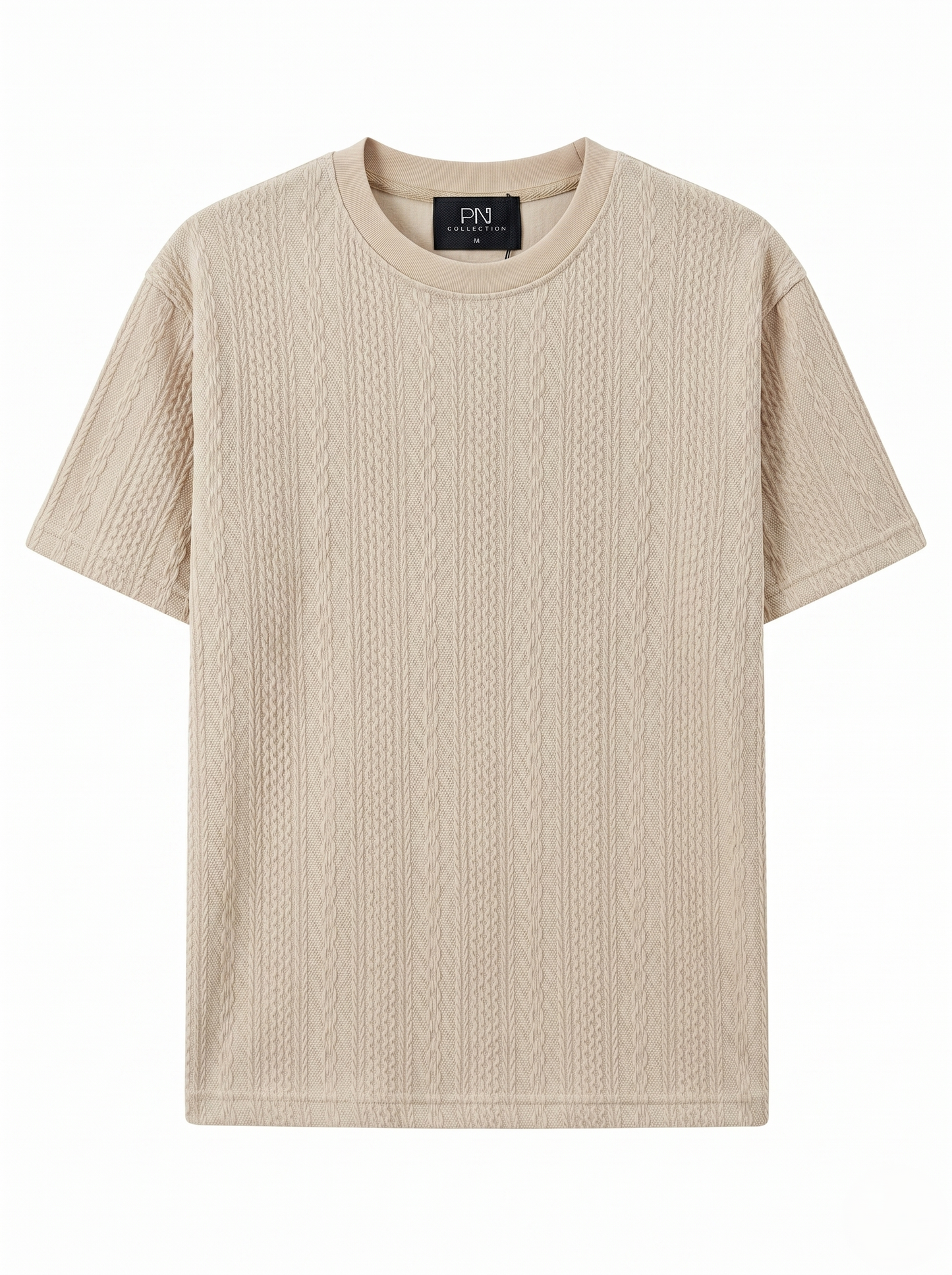 Textured Cotton Shirt Round Neck Beige/1004-201-13