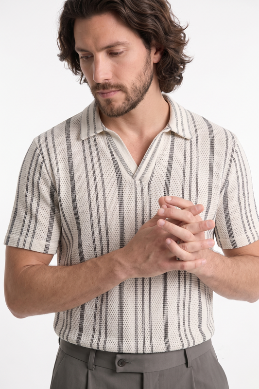 Relaxed-Fit Knit Polo With a Striped Design Black/1003-205-10