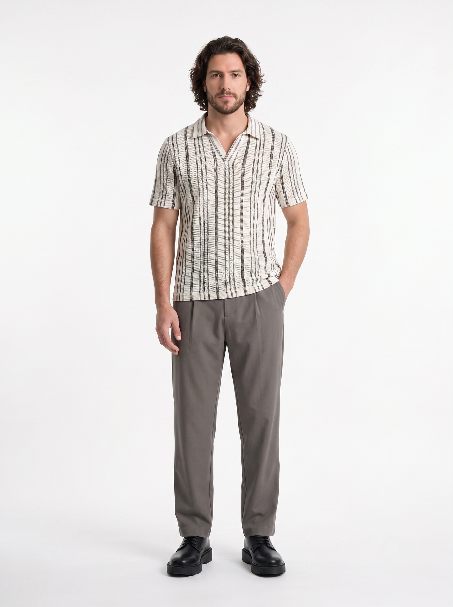 Relaxed-Fit Knit Polo With a Striped Design Black/1003-205-10