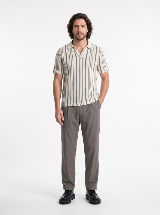 Relaxed-Fit Knit Polo With a Striped Design Black/1003-205-10
