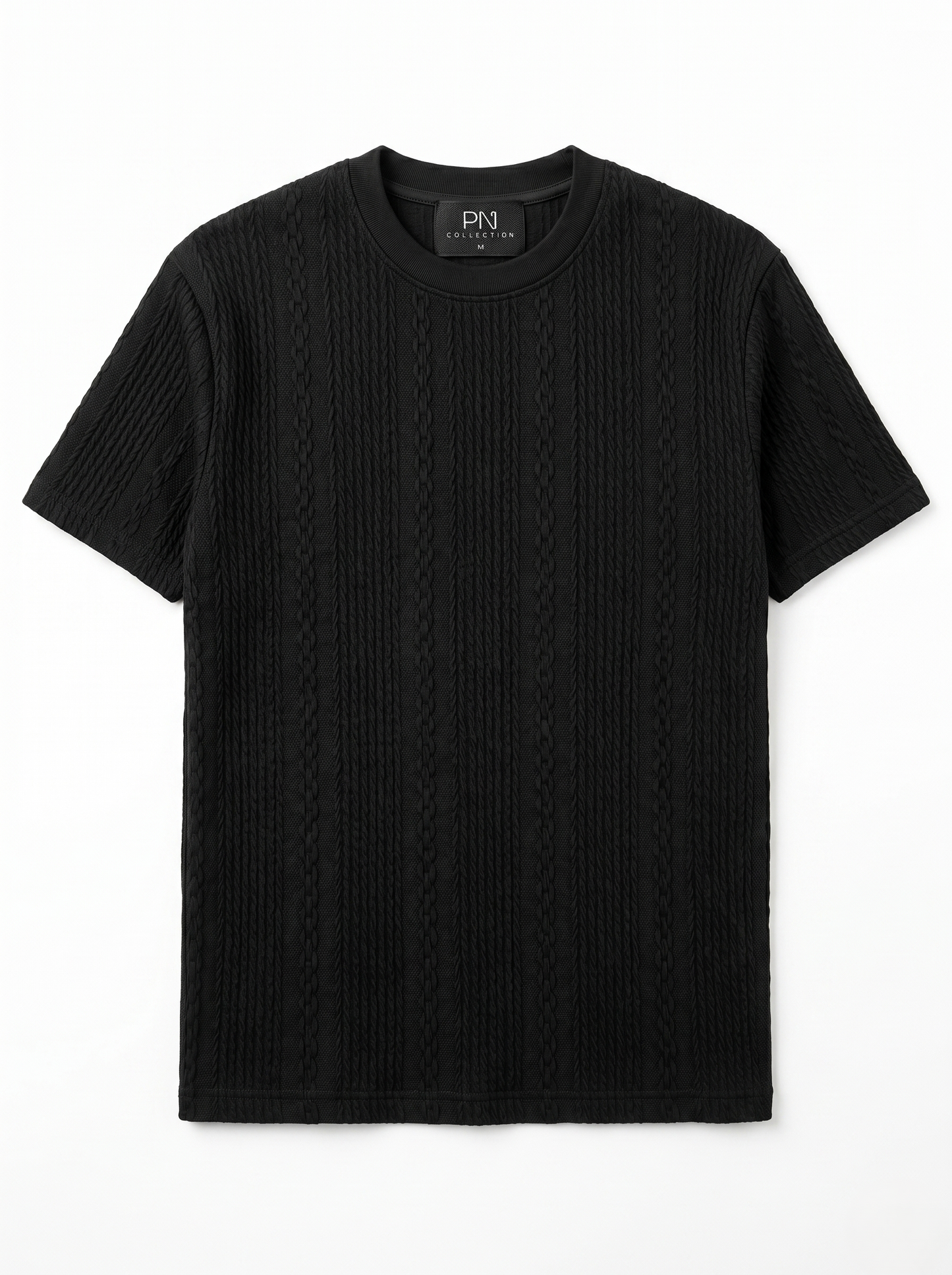 Textured Cotton Shirt Round Neck Black/1004-201-10