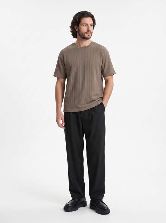 Textured Cotton Shirt Round Neck Brown/1004-201-24