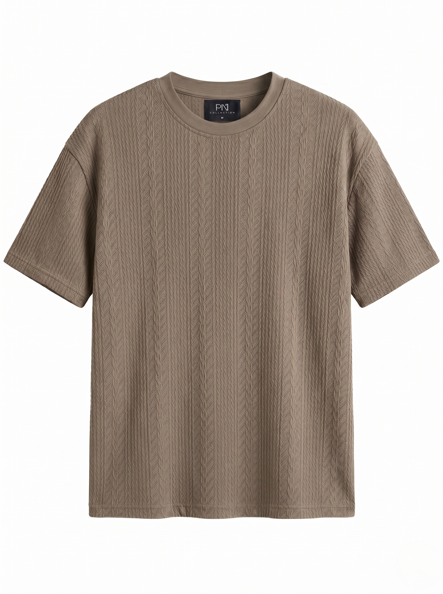 Textured Cotton Shirt Round Neck Brown/1004-201-24