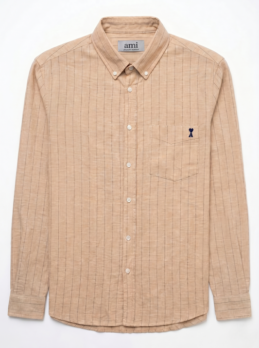Long Sleeve Striped Shirt Light Brown/1024-202-34
