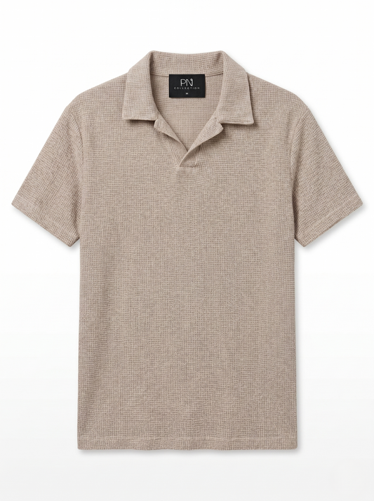 Textured Open-Collar Polo shirt/1016-205