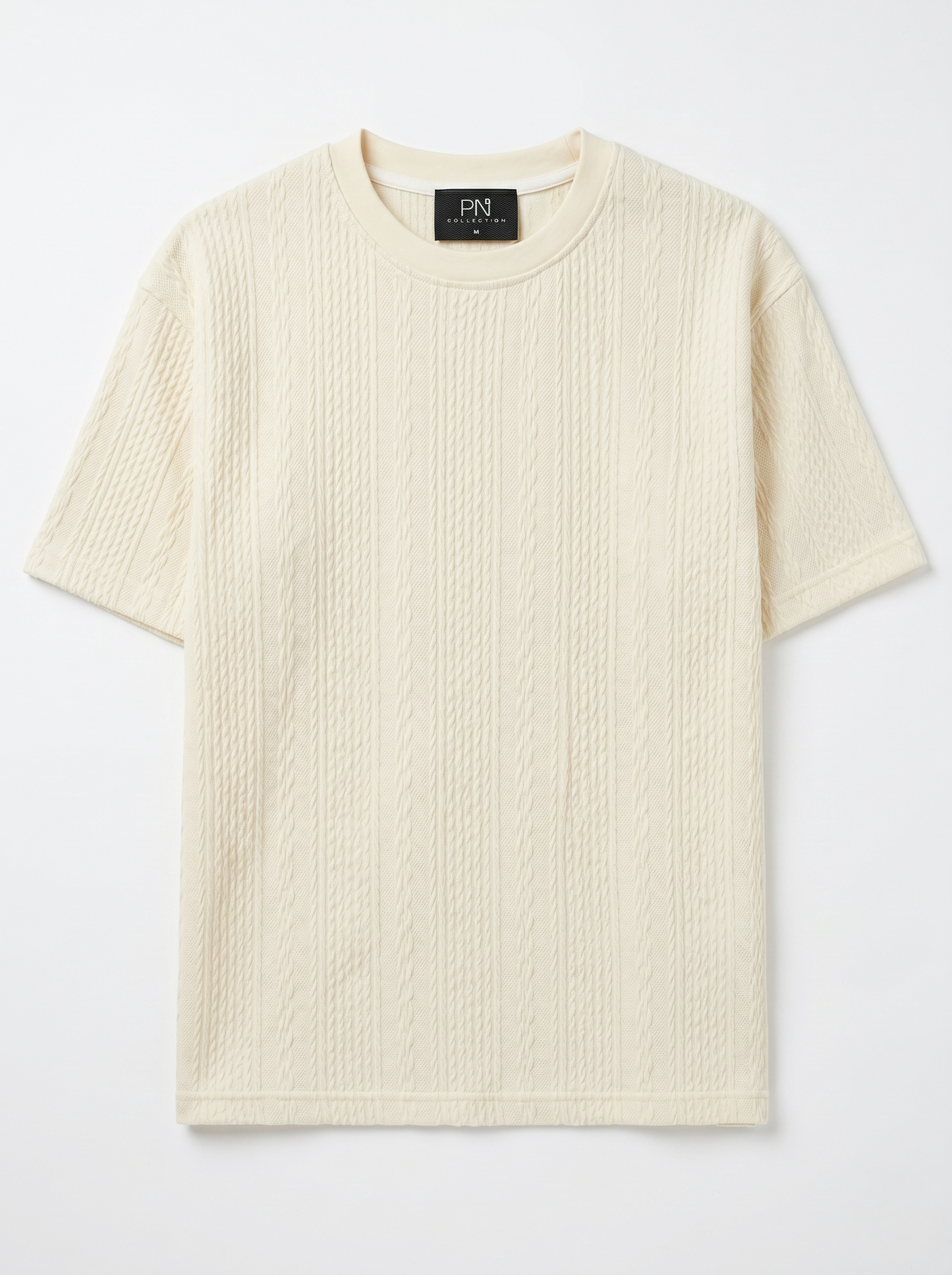 Textured Cotton Shirt Round Neck Off-white/1004-201-11