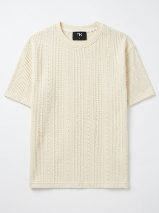 Textured Cotton Shirt Round Neck Off-white/1004-201-11