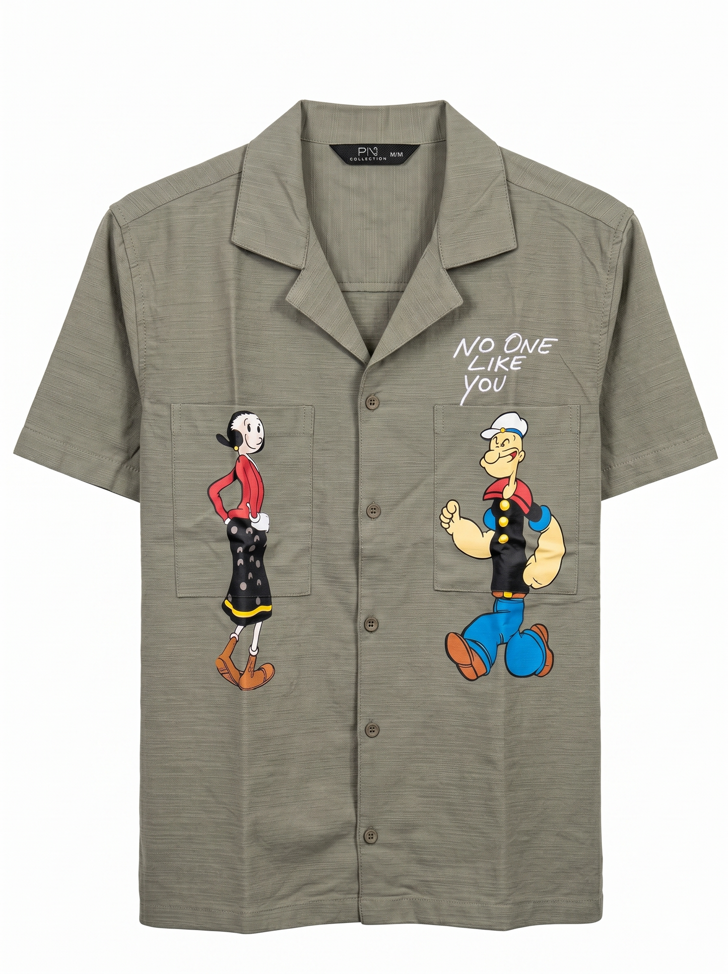 Linen Regular Fit Printed Short Sleeves Olive Shirt/1001-202-14