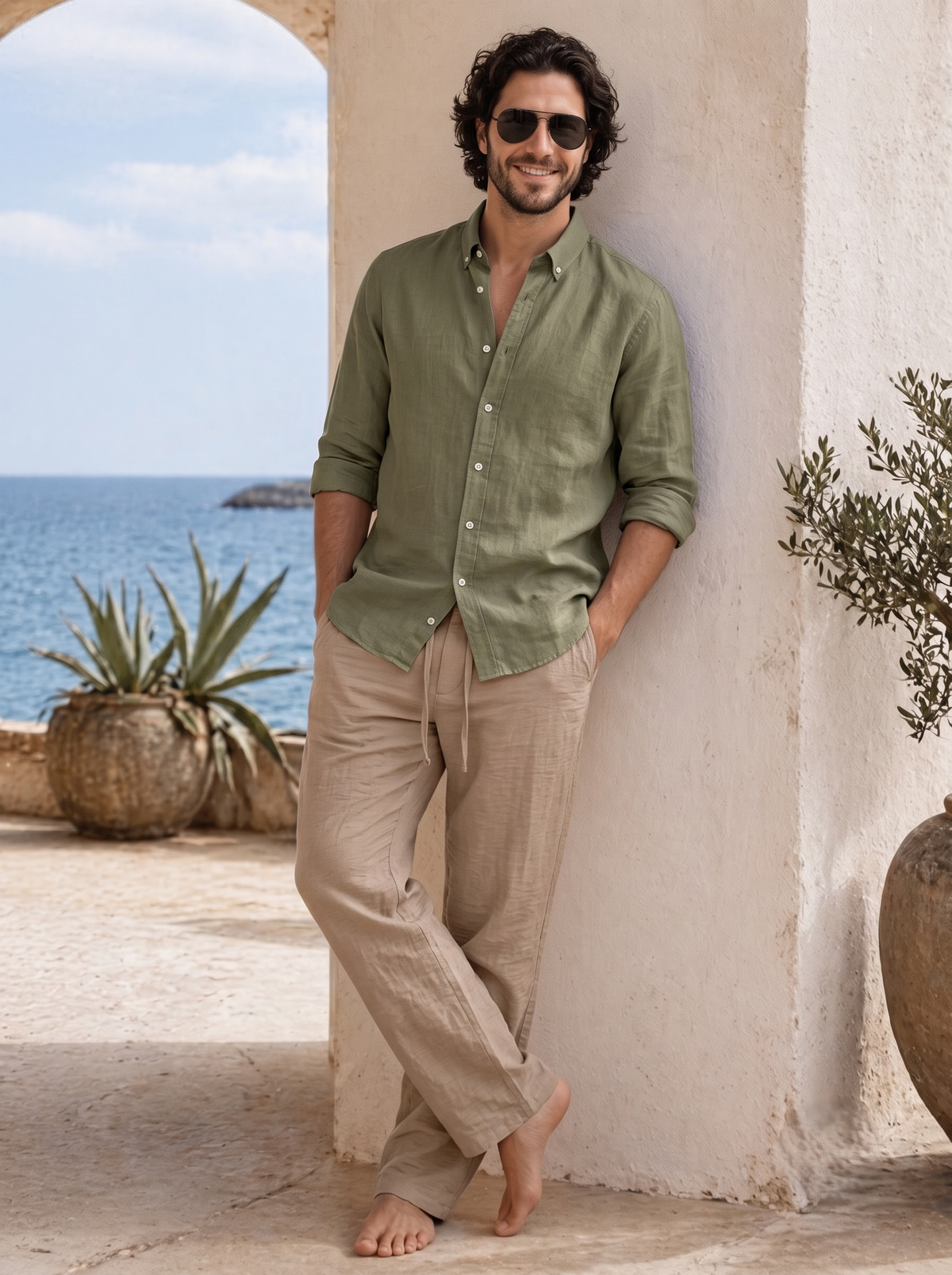 Relaxed Fit Linen Pants Brown/1007-203-26