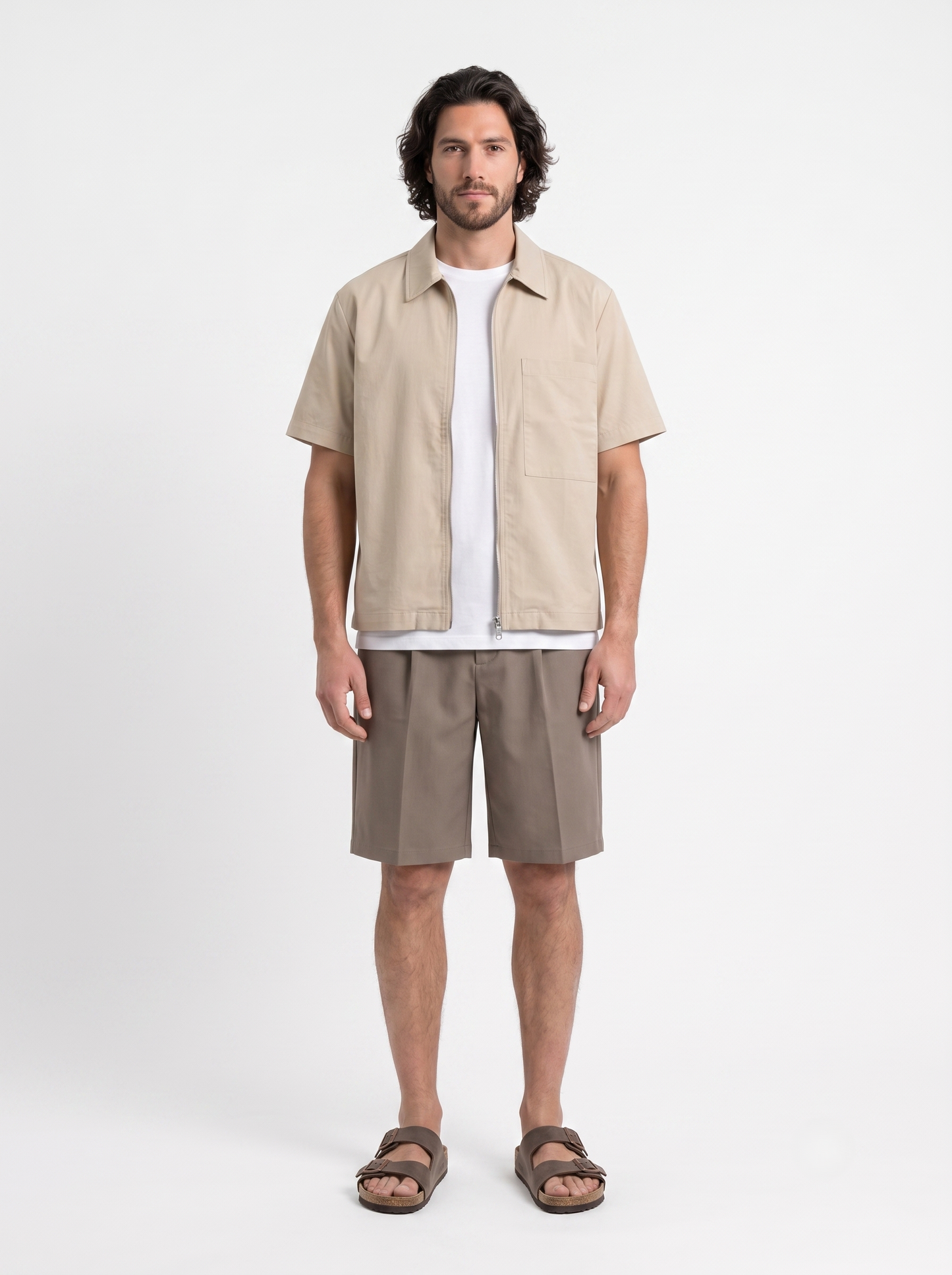 Over Shirt With Double Zipper Light Brown/1033-202-26