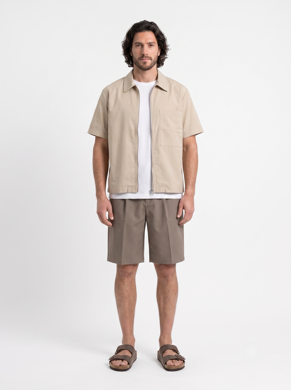 Over Shirt With Double Zipper Light Brown/1033-202-26
