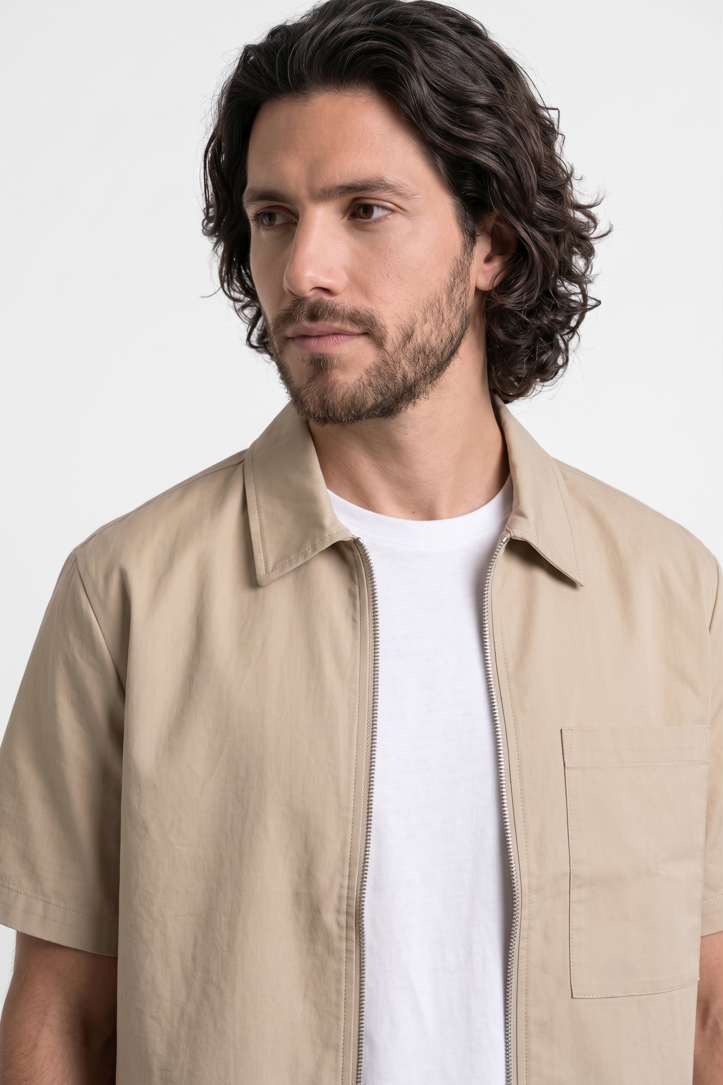 Over Shirt With Double Zipper Light Brown/1033-202-26