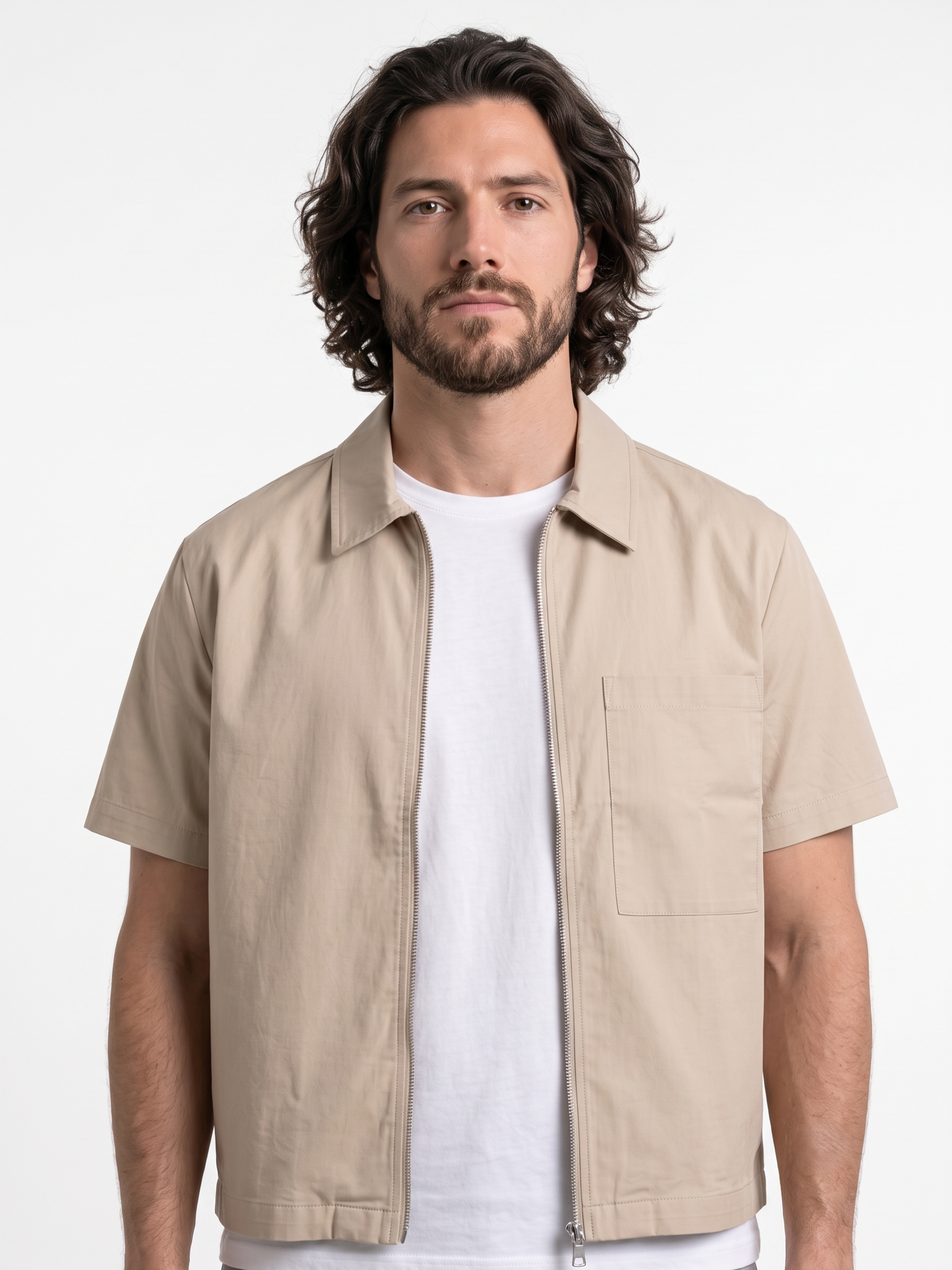 Over Shirt With Double Zipper Light Brown/1033-202-26