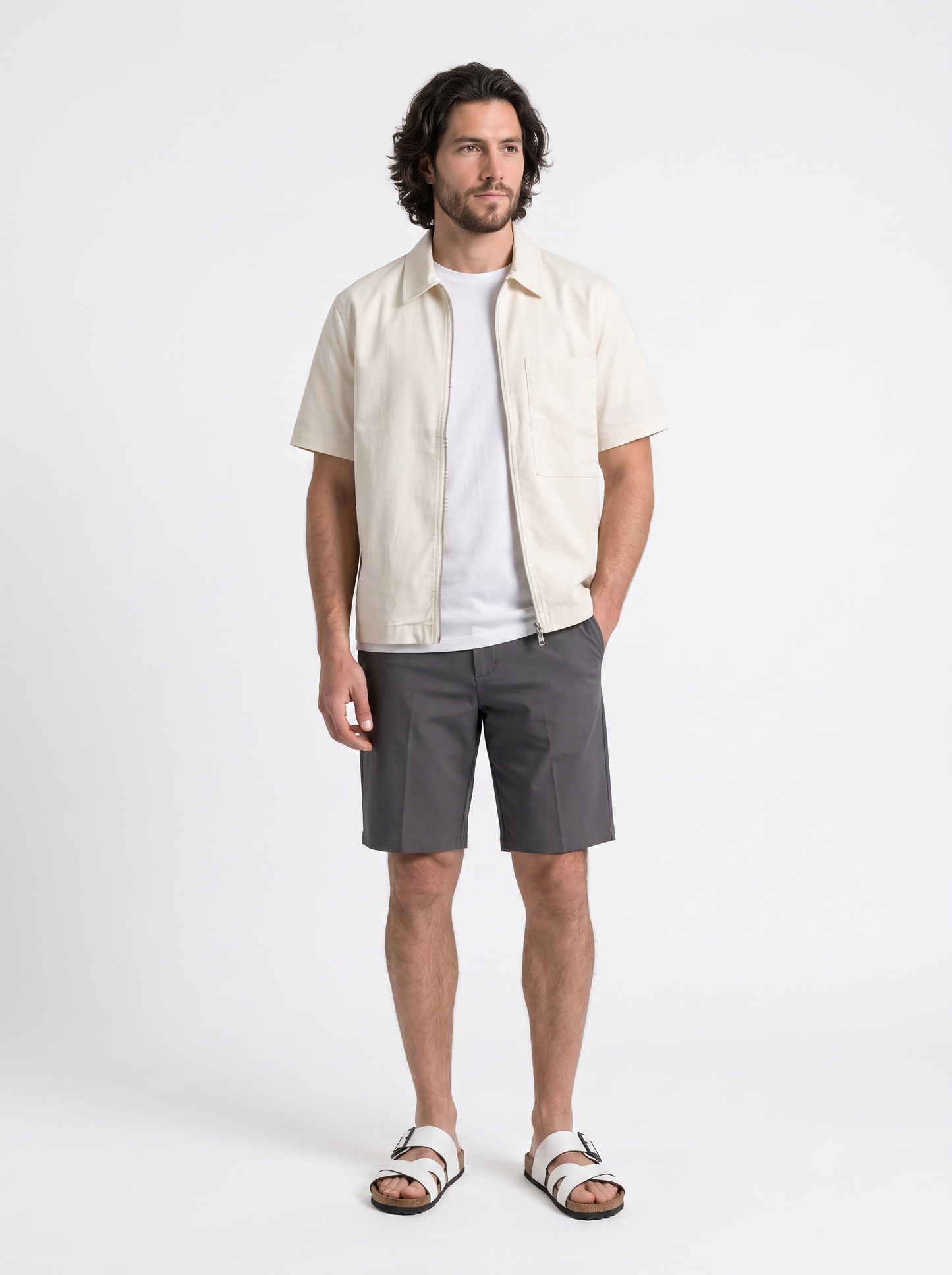 Over Shirt With Double Zipper Beige/1033-202-13