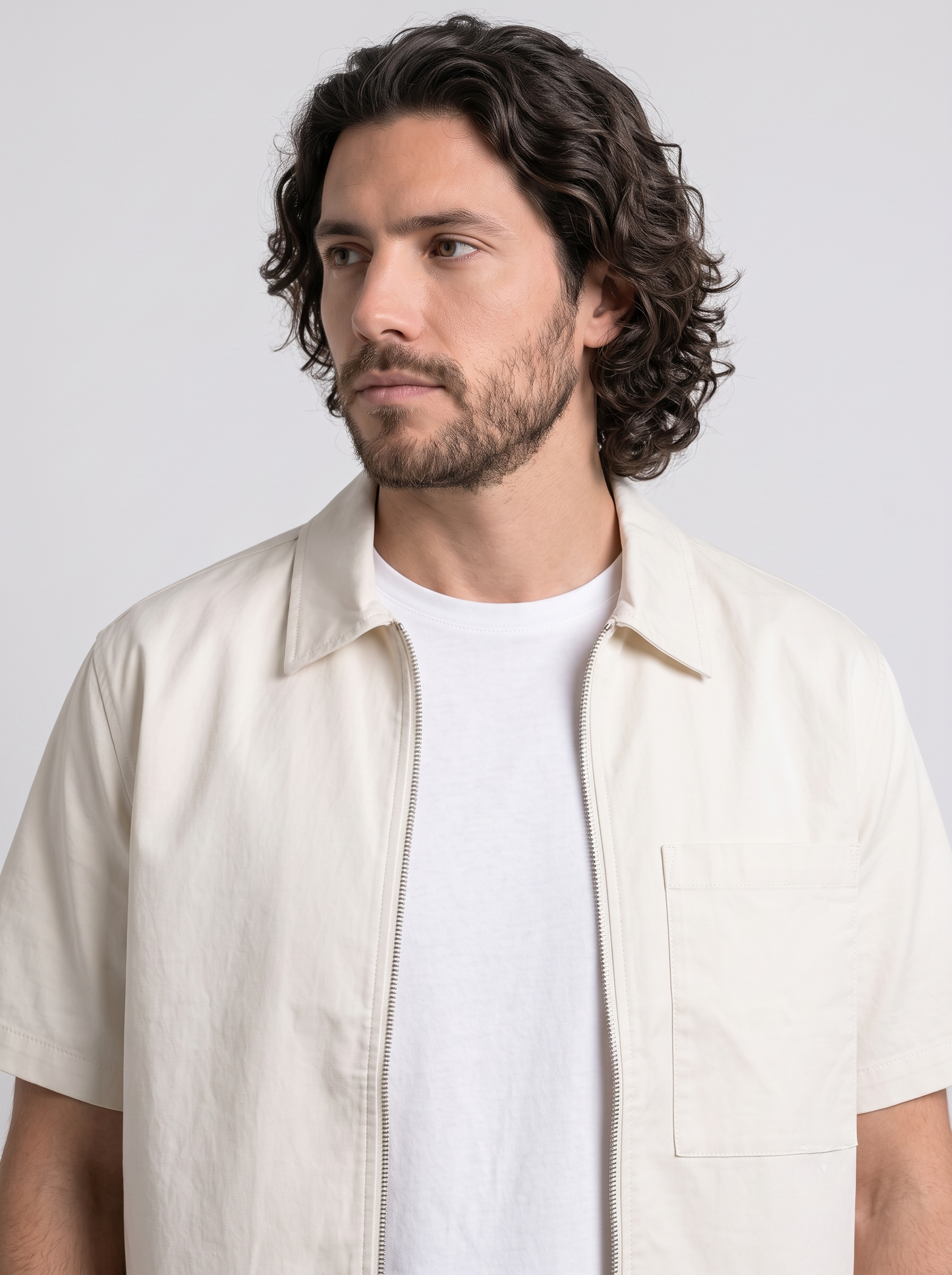 Over Shirt With Double Zipper Beige/1033-202-13