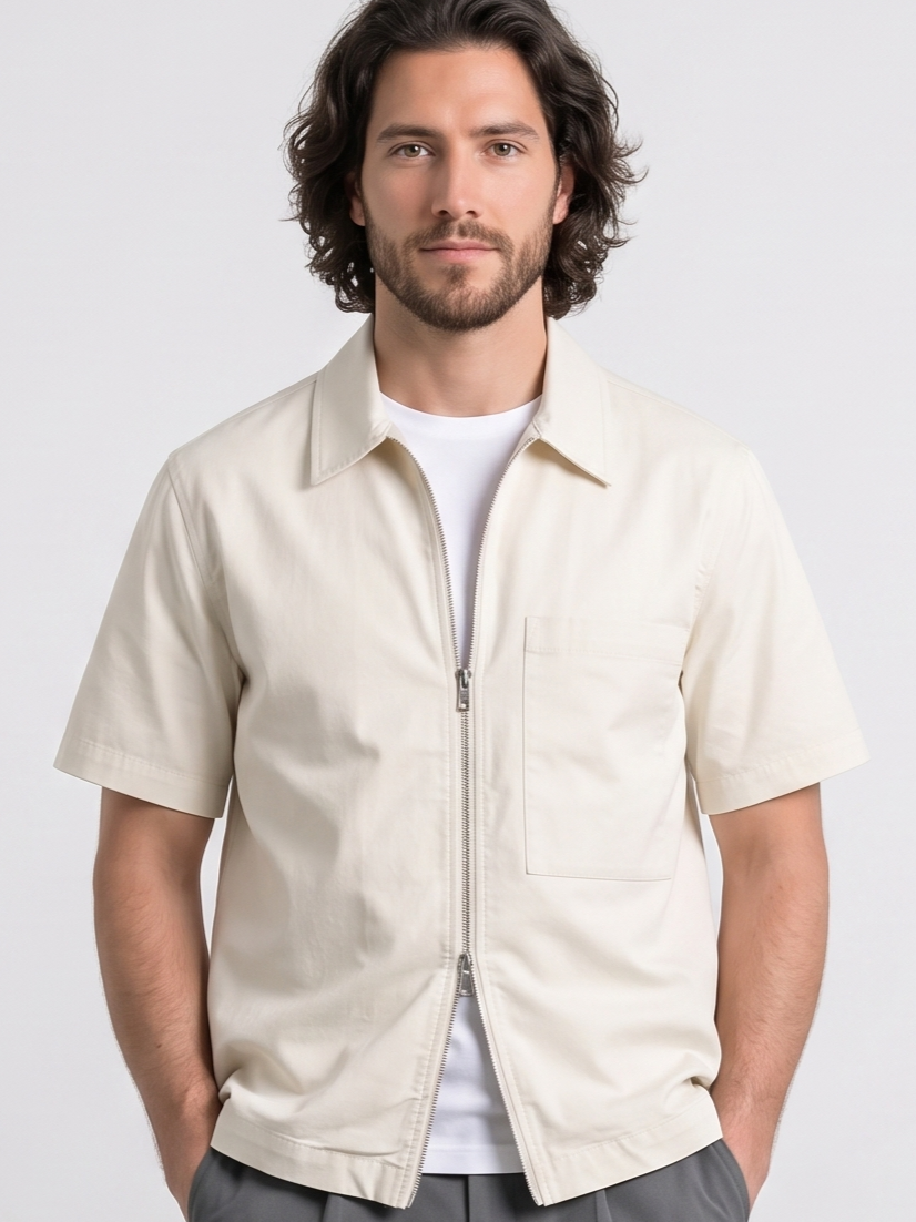 Over Shirt With Double Zipper Beige/1033-202-13