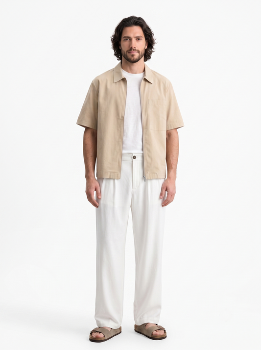 Pleated Wide Leg Pants White/1037-203-12