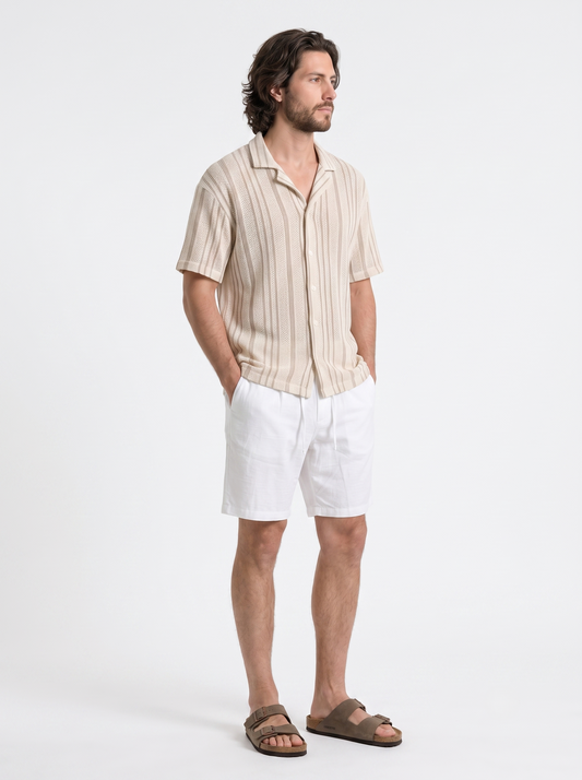 Linen Relaxed Fit Bermuda Shorts White/1011-204-12