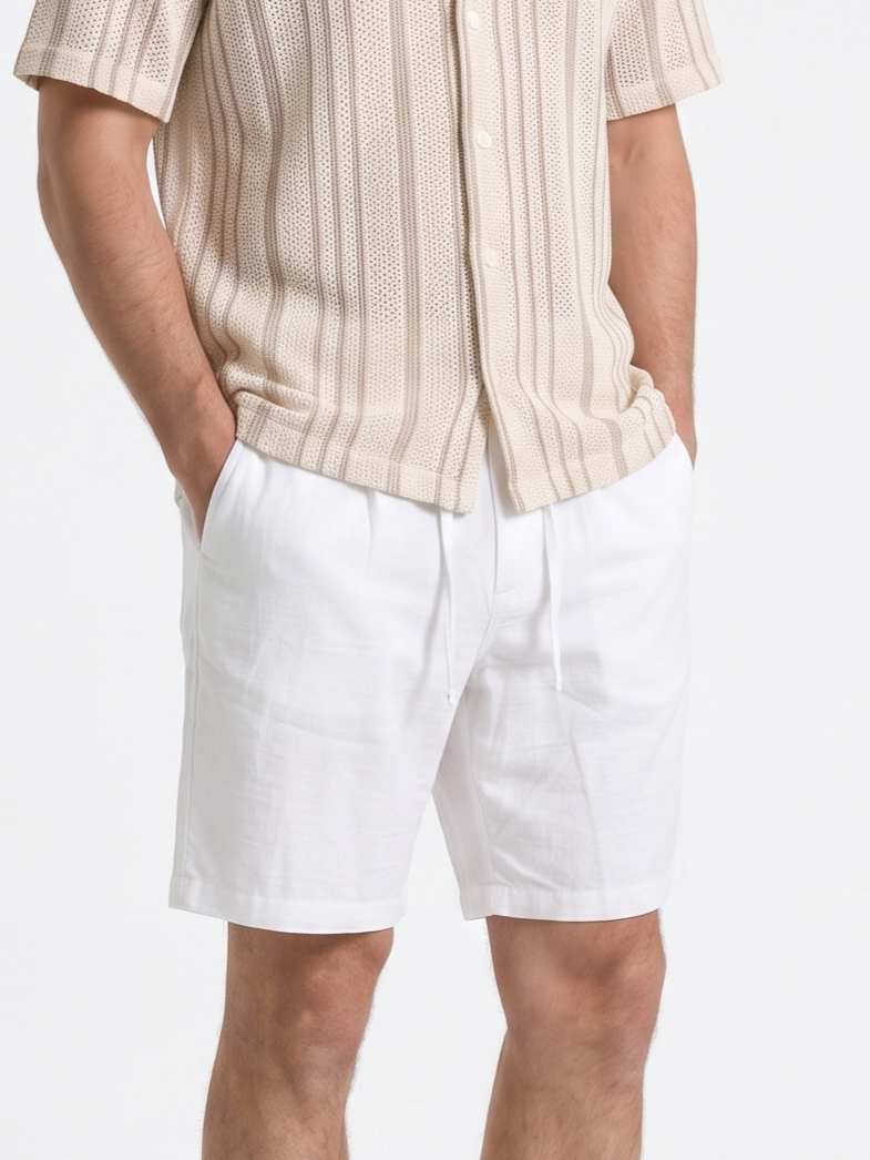 Linen Relaxed Fit Bermuda Shorts White/1011-204-12