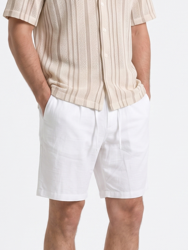 Linen Relaxed Fit Bermuda Shorts White/1011-204-12